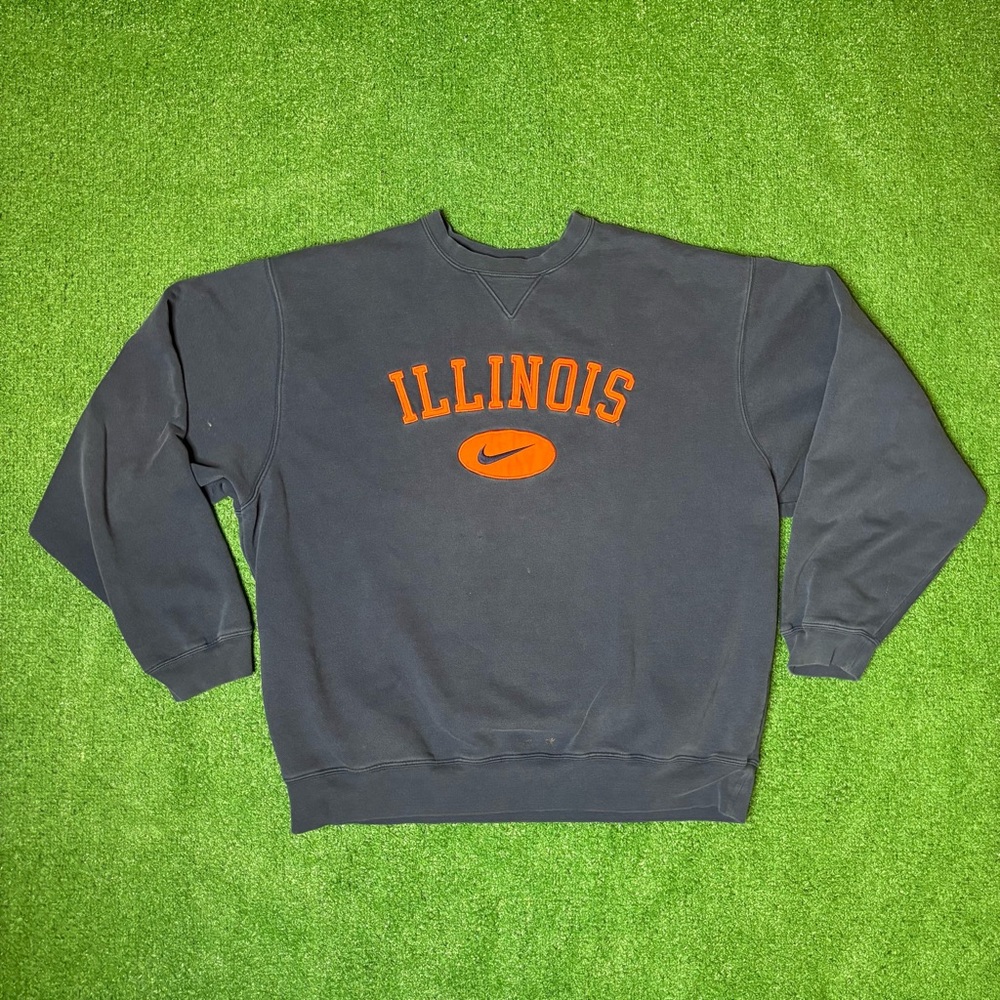 Vintage 90s Nike Team Center Swoosh Illinois Navy Crewneck Sweatshirt Size XL